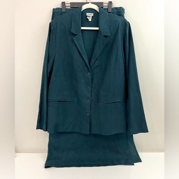 Eileen Fisher 100% Linen Skirt & Blazer Top Set Large - Picture 1 of 16